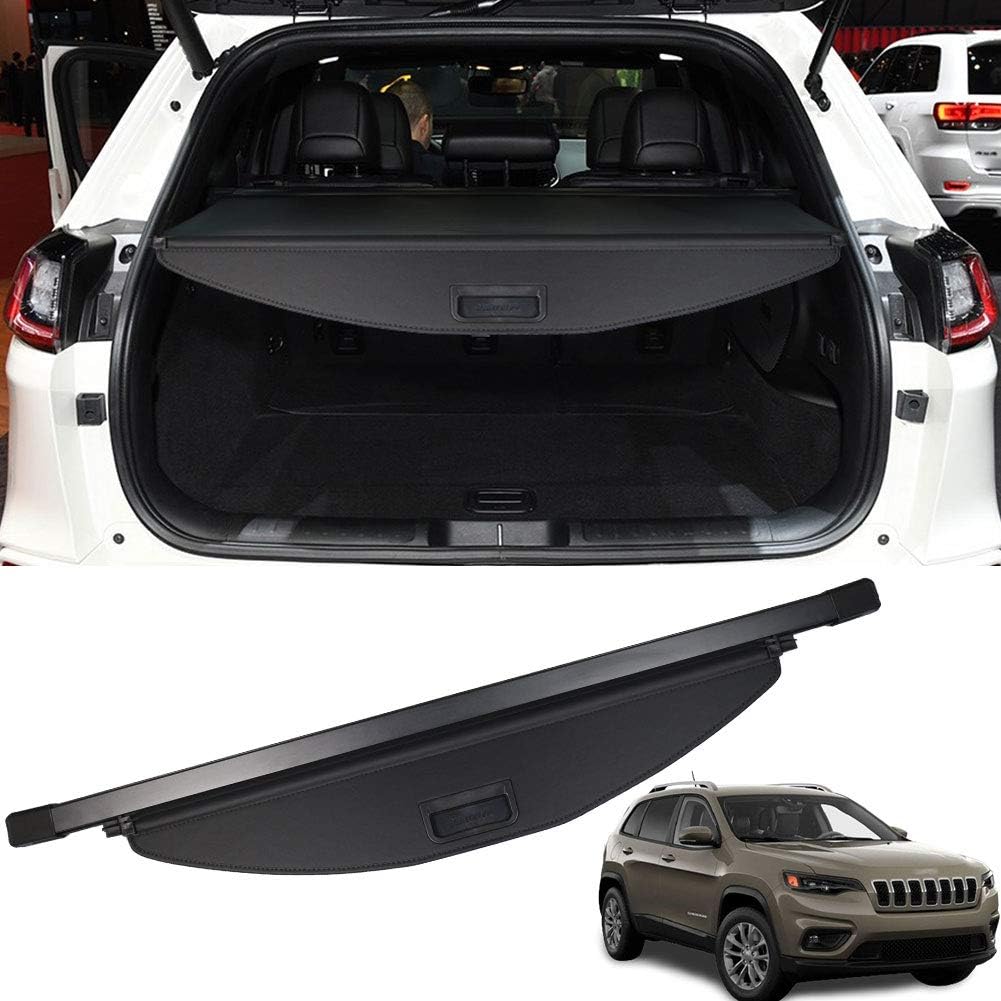 Marretoo for Jeep Cherokee Cargo Cover 2019 2020 2021 2022 for Jeep Cherokee Accessories Black Retractable Trunk Cover Security Shield Shade