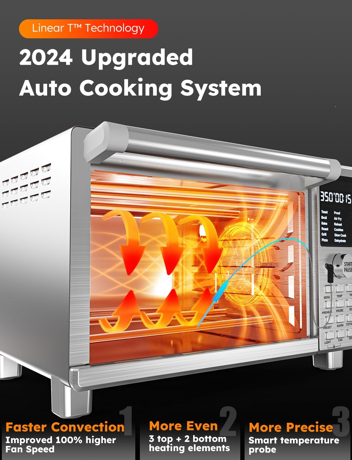 Nuwave Bravo XL Pro Air Fryer Toaster Oven, Improved 100% Super Convection, Quicker & Crispier Results, 112 Presets, Multi-Layer Even Cooking, 50-500F, Smart Probe, PFAS Free, 30QT, Stainless Steel