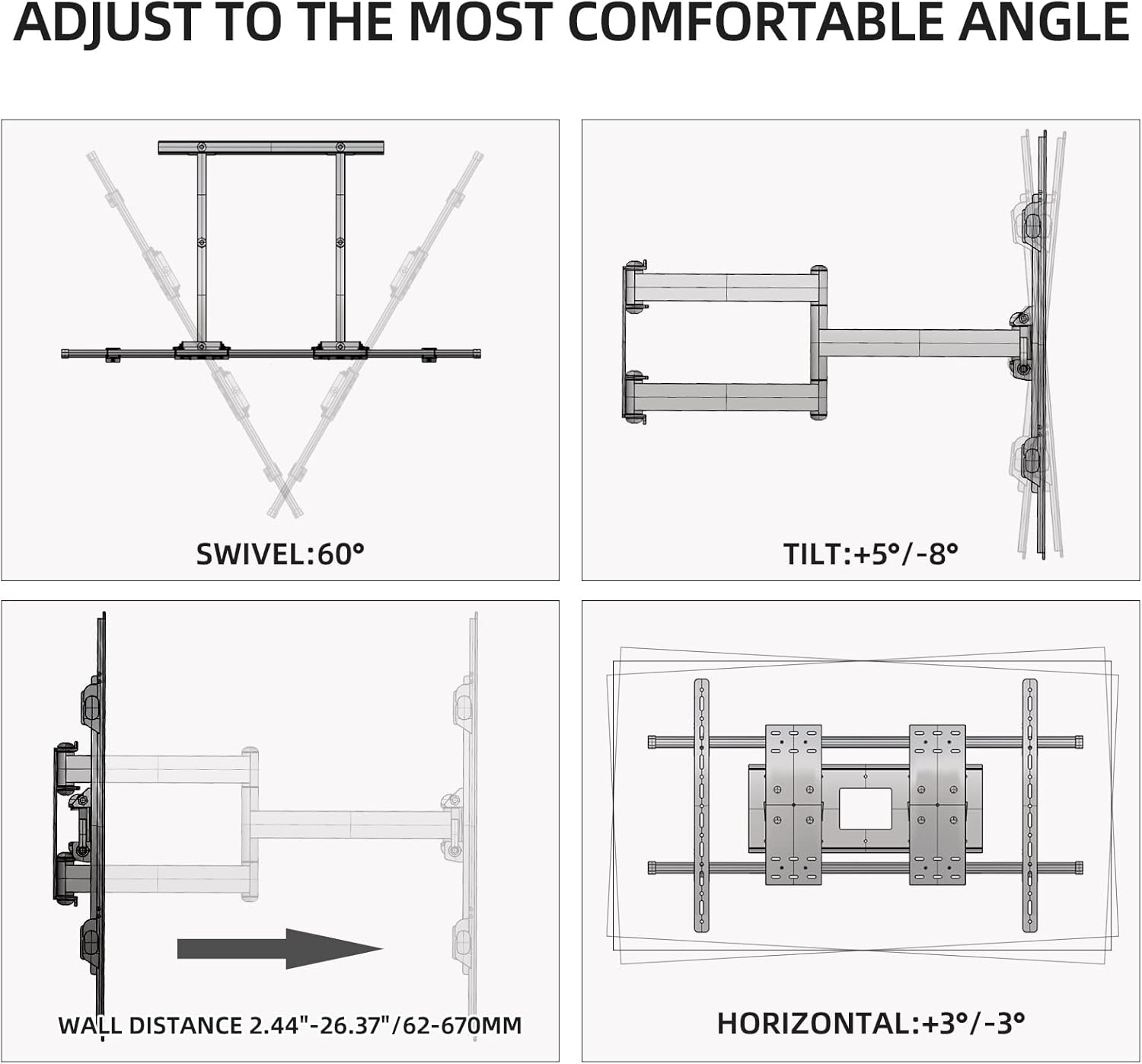 98 100 TV Wall Mount 75 86 90 110 120 inch Full Motion Bracket Large Screen Heavy Duty TV Wall Mount Led Adjustable Articulating TV Stand Max vesa 1000x600mm Load 287 lbs DY1000