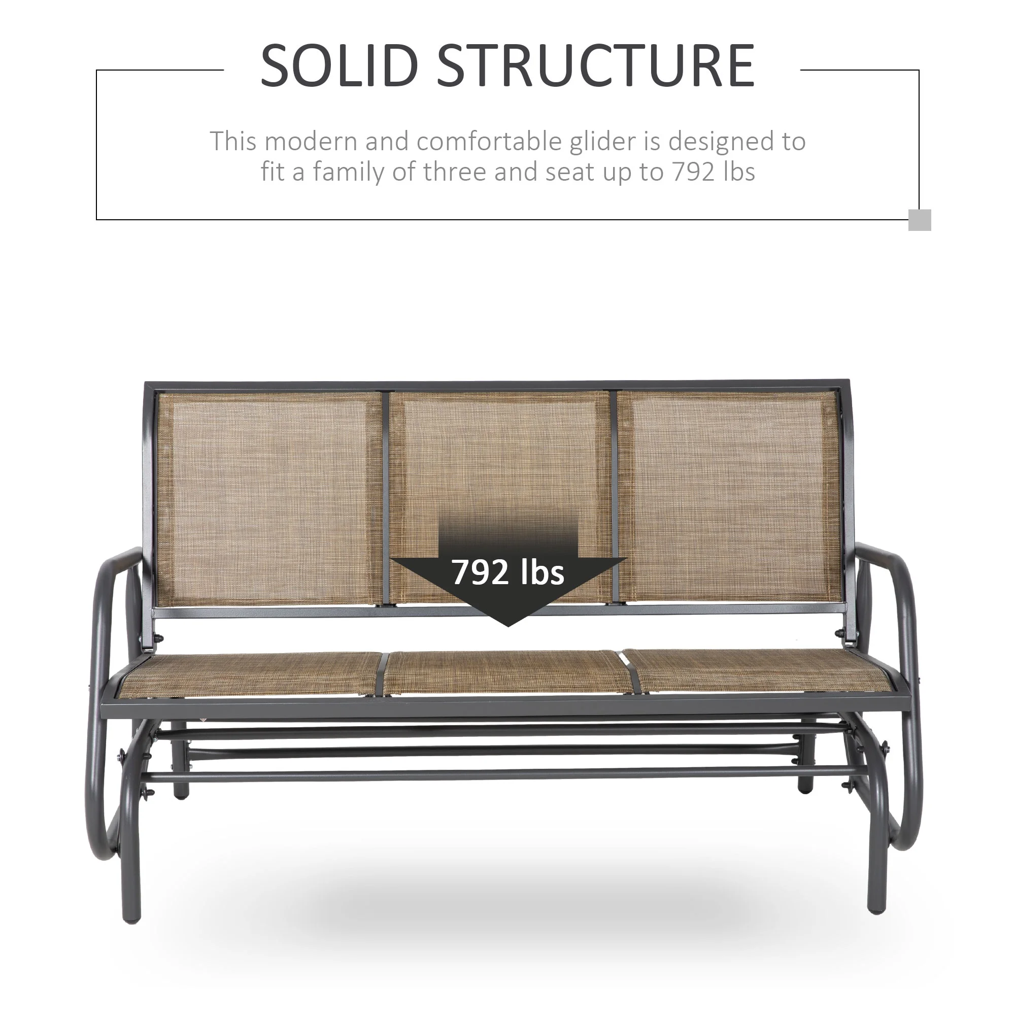 Outsunny Outdoor Glider Bench for 3 with Breathable Mesh Fabric, Brown