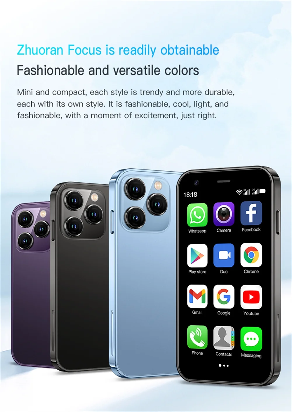 Mini Smartphone Unlocked 3G SOYES XS15 Small Smart Phone for Kid Student Android 8.1 3inches Display 2GB RAM 16GB ROM 3G WiFi Bluetooth Beckup Little Cellphone - Curated Treasures Market
