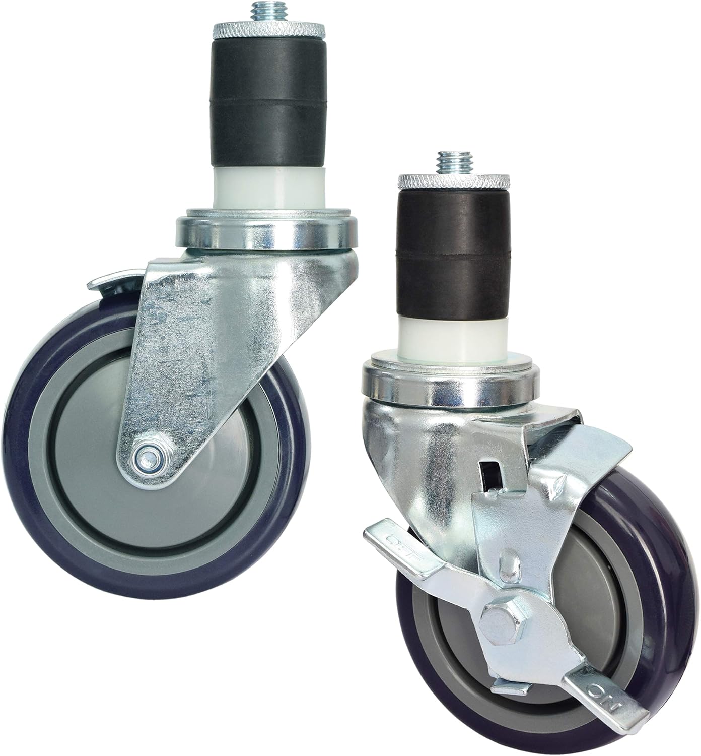 MySit 4 inch Work Table Caster Wheels for Commercial Kitchen Prep Tables, Expanding Stem Casters Set of 4 with Locking Brakes Fit Both 1-1/2 and 1-5/8 Leg Tube Adapter for Stainless Steel Worktable