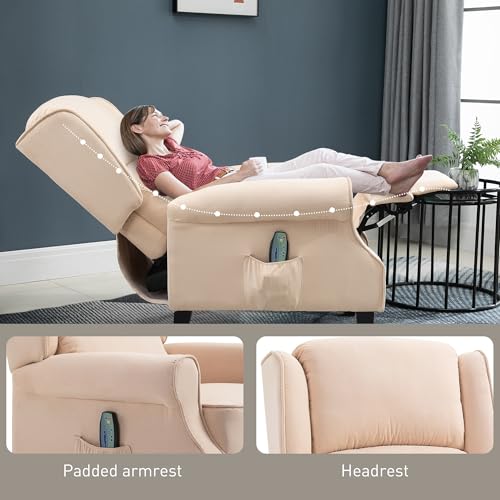 HOMCOM Vibration Massage Recliner Chair for Living Room with Heat, Wingback Single Sofa, Modern Suede Fabric Push Back Reclining Chair with Footrest, Side Pocket, Black