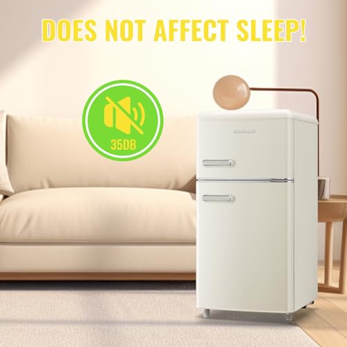DEMULLER Small Refrigerator with Freezer, 2 Door Mini Fridge with Handle, Apartment Size Refrigerator Top Freezer Compact Fridge for Bedroom, Office, Garage, 3.5 Cu.ft