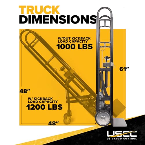 Steel Hand Truck - Heavy Duty 1,000-1,200 Pound Capacity - Appliance Hand Dolly with Single Auto Recoil System