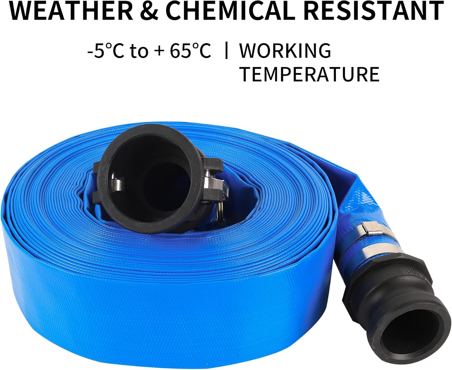 2" x 50' Blue PVC Lay-Flat Discharge Hose with Aluminum Camlock C and E Fittings