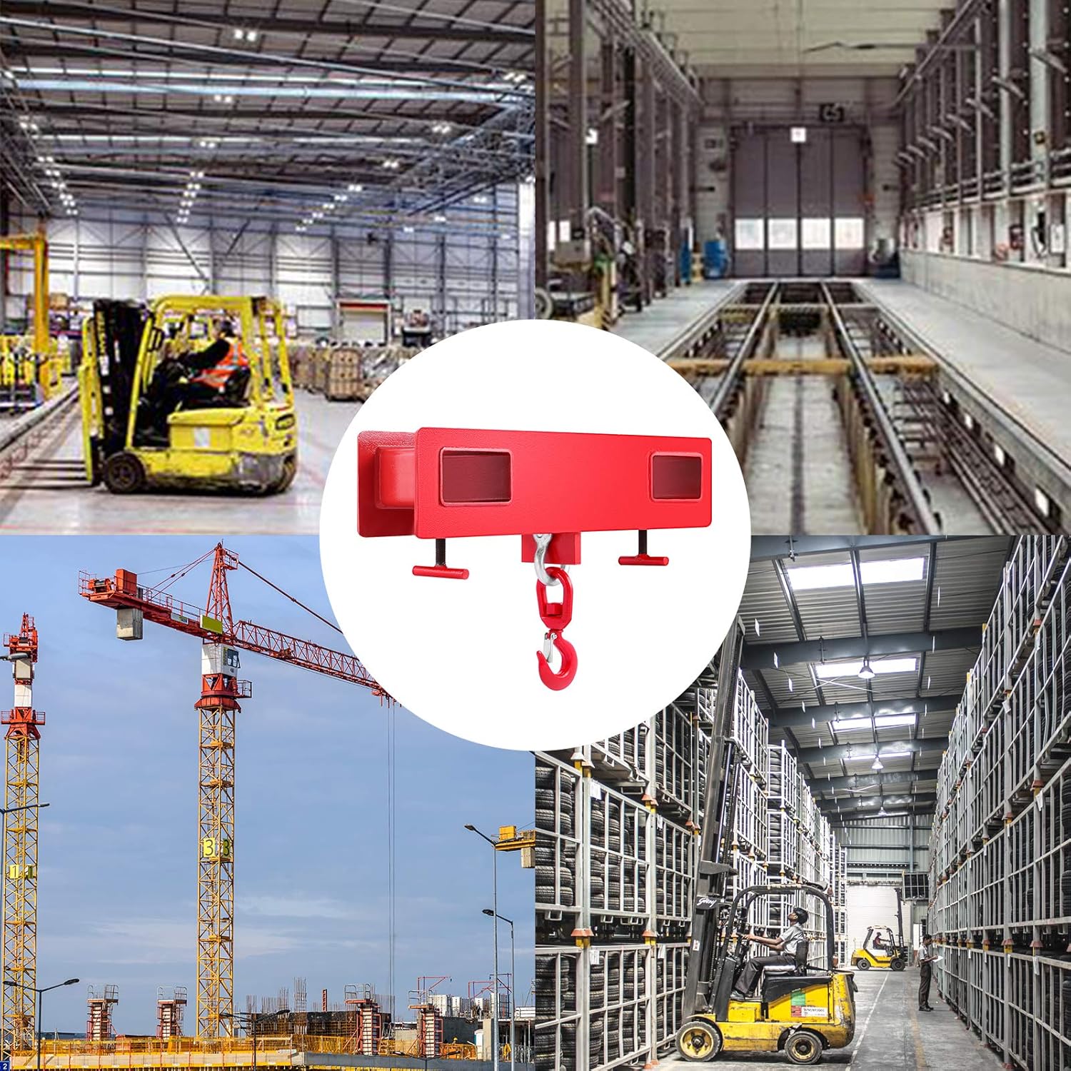 Mophorn Forklift Lifting Hook, 4400lbs Capacity Forklift Lifting Hoist, Red Forklift Mobile Crane with Swivel Hook and Two Large T-Screws, Hook Forklift Lifting Hoist, Fork Lifting Attachment