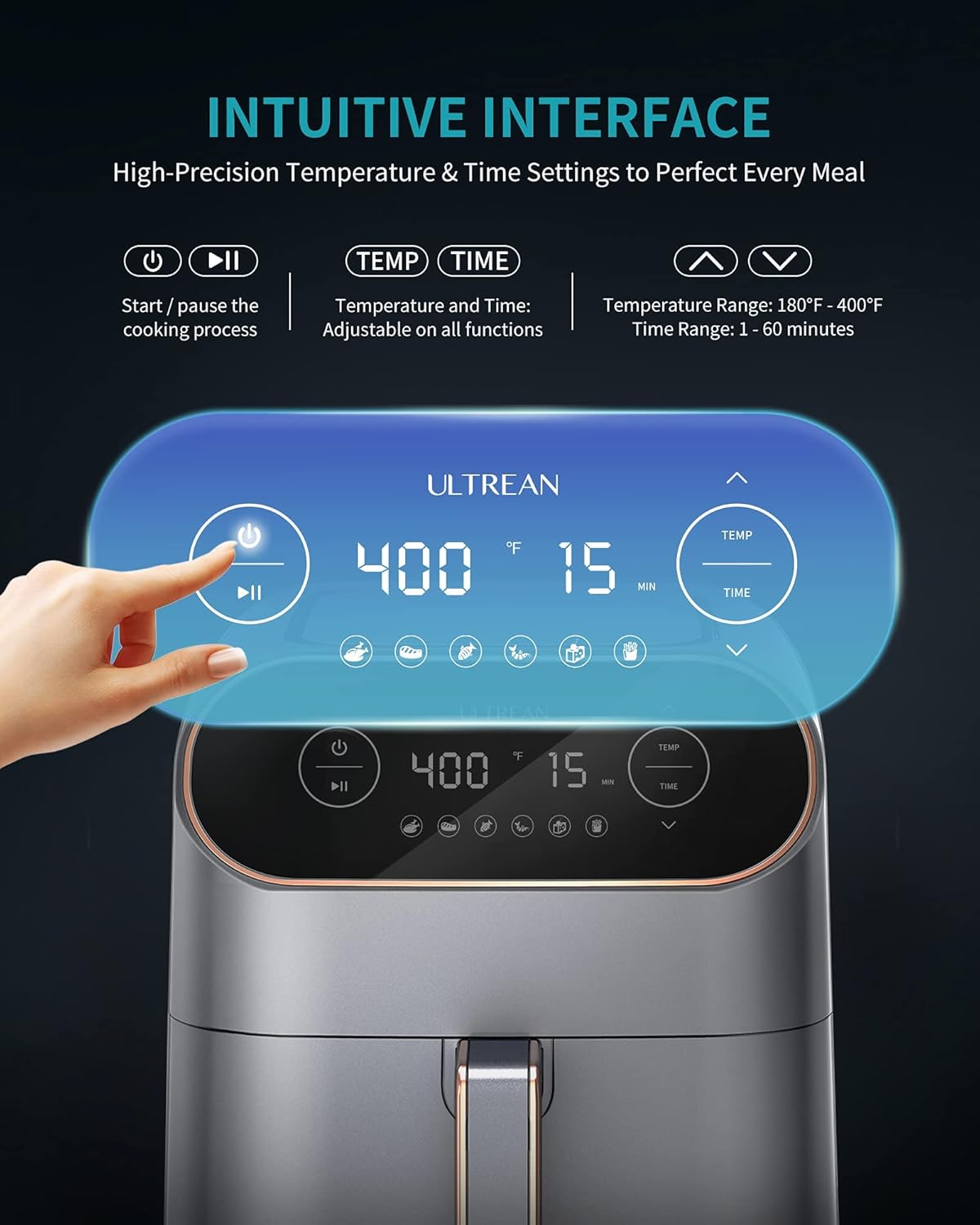Ultrean Air Fryer, 9 Quart 6-in-1 Electric Hot XL Air Fryer Oven Oilless Cooker, Large Family Size LCD Touch Control Panel and Nonstick Basket, ETL Certified, 1750W