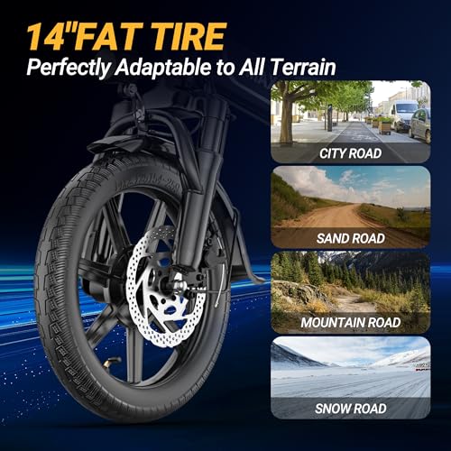 Electric Bike for Adults,14" Folding Ebike with Peak 750W Motor,Max 28/40 Miles Ranges up to 22 MPH.ebike with 499.2/749WH Removable Battery, Front & Rear Suspension