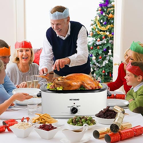 Roaster Oven with Self-Basting Lid, Large Electric Turkey Roaster Oven with Defrost & Warm Function, Adjustable Temperature, Removable Pan & Rack, Stainless Steel