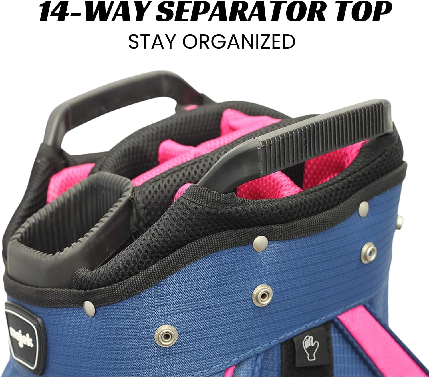 Majek Premium Ladies Navy Blue Pink Golf Bag 9.5 inch 14-Way Friendly Separator Top with Putter Sleeve