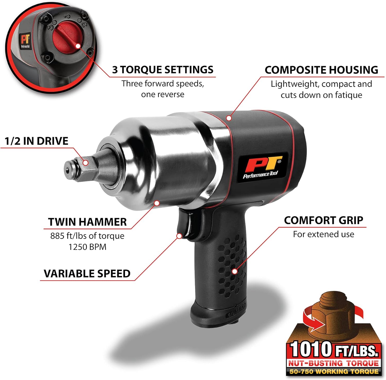 Performance Tool M624 1/2-Inch Composite Impact Wrench