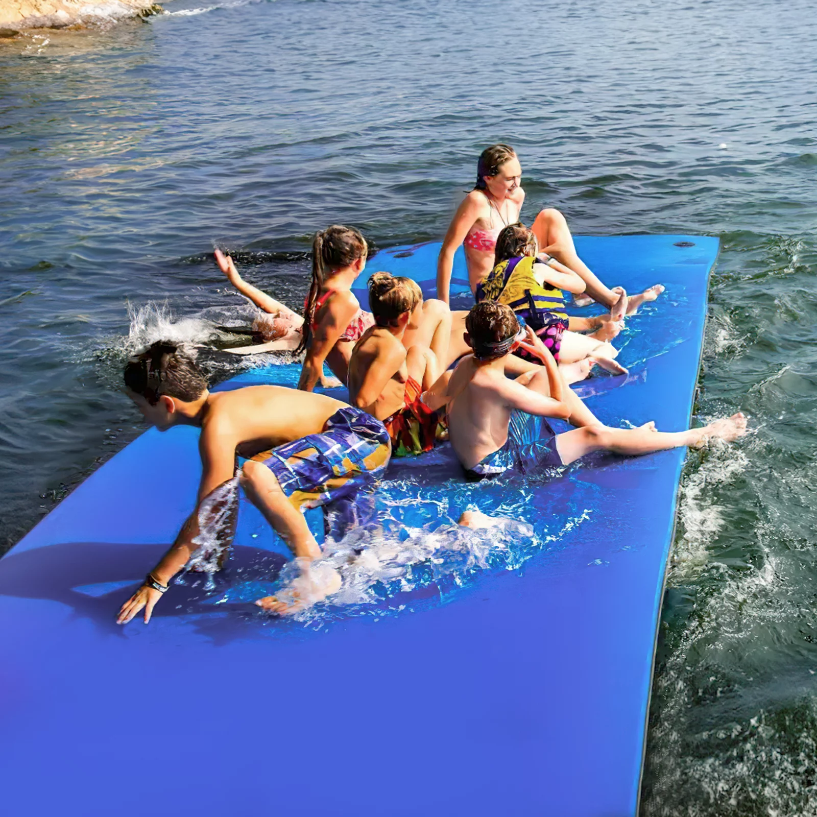 Magshion Water Floating Mat Foam Pad, 18x6FT Bouncy Tear-Resistant XPE Foam, Giant Lake Mat Lily Pad for Recreation Pool River Ocean Outdoor Water Activities, Blue - Curated Treasures Market