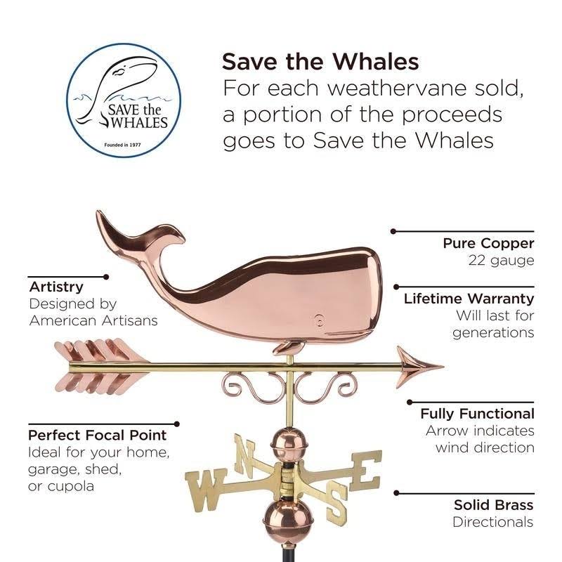 Good Directions Pure Copper Save The Whales Weathervane