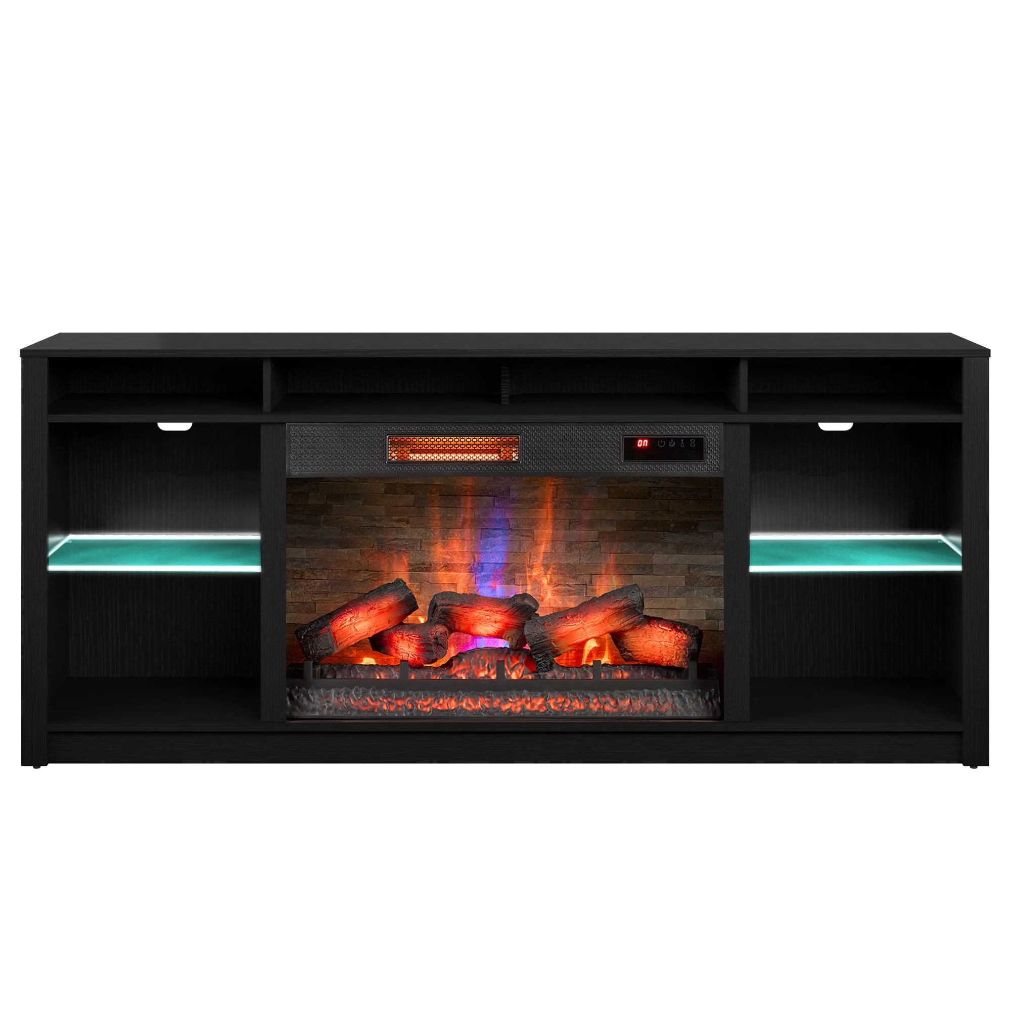 Twin Star Home Modern Contemporary TV Stand for TVs up to 80" with 33" Electric Fireplace and Interior Lights, Black