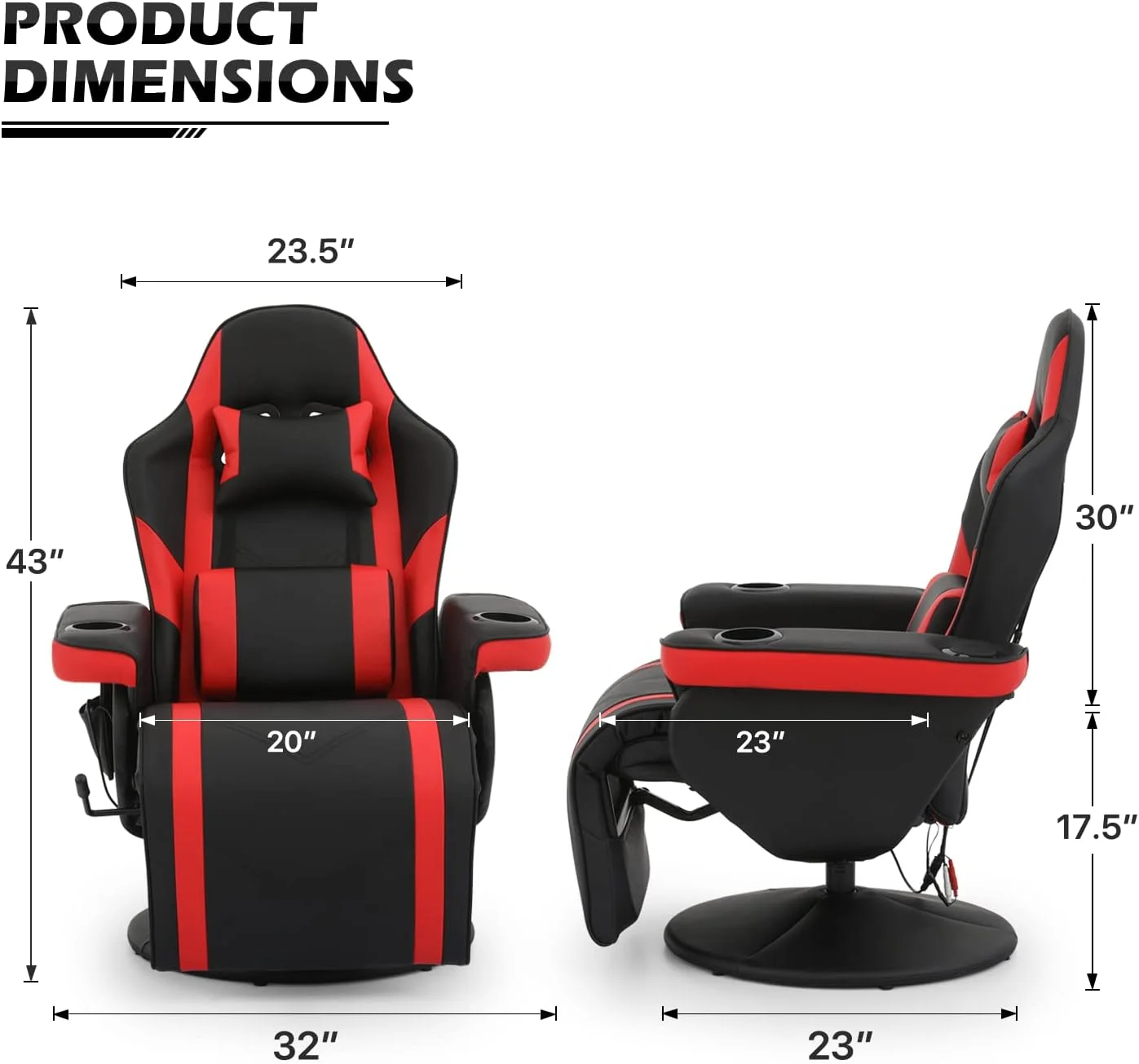 Gaming Recliner Chair PU Leather Lounging Video Gaming Couch Adjustable Backrest Living Room Single Sofa With 2 Speakers & Side-Organizer Bag, Bedroom Movie Theater Chair RV Recliner, Red
