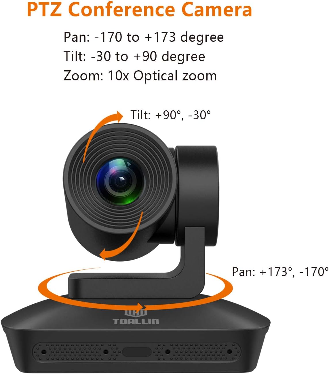 TOALLIN HD 1080P PTZ Conference Room Camera with 4 Microphones Array, 10X Optical Zoom Video Conference Camera, Automatically Voice Tracking, USB PTZ Webcam for Business Meeting