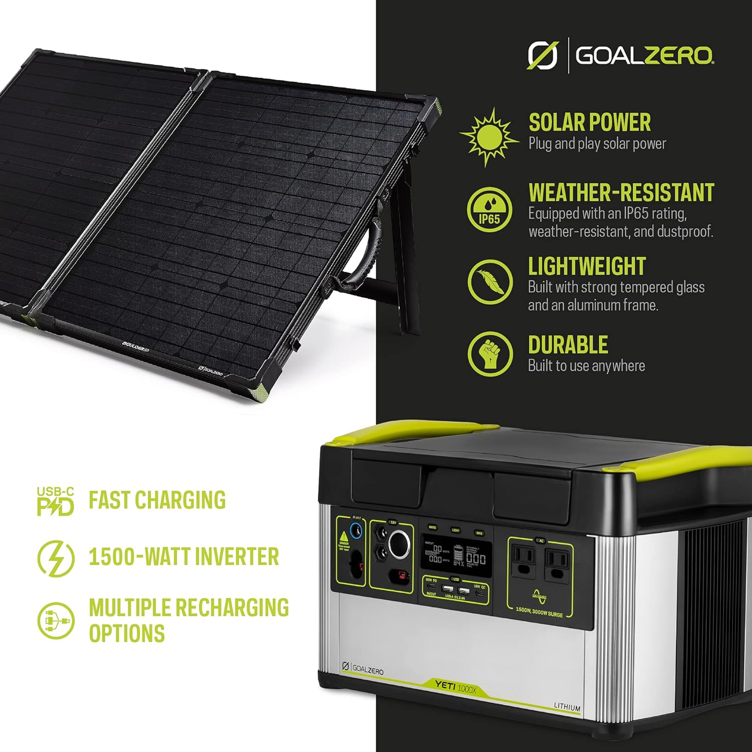 Goal Zero Yeti 1000 Core Portable Power Station, 1,000 W, Solar-Powered Generator (Solar Panel Not Included), USB-A/USB-C Ports and AC Outlets, Power for Camping and Tailgating, Emergency Power