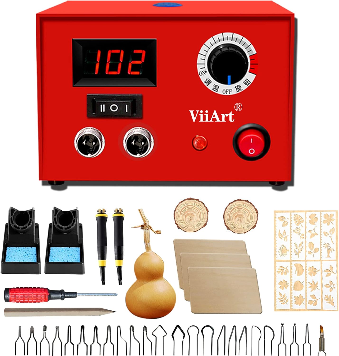 ViiArt Wood Burning Kit Professional Digital Adjustable Wood Leather Pyrography Machine Kit Wood Burner Tool 24 Wire Tips(Single Pen)