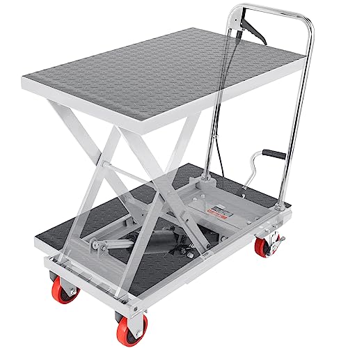 VEVOR Electric Lift Table, 330 lbs Capacity Single Scissor Lift Table, 8-28 in Height Adjustable Lifting Platform, Coffee Table Lift with 4 Wheels, for Material Handling and Transportation, Black