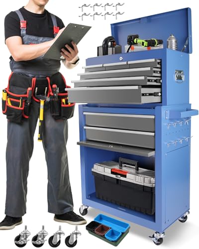 Heavy-Duty 7-Drawer Rolling Tool Chest with Wheels, Steel Tool Storage Cabinet with Lock & Liner for Workshop for Workshop/Garage - Includes 7 Organizer Boxes, Black