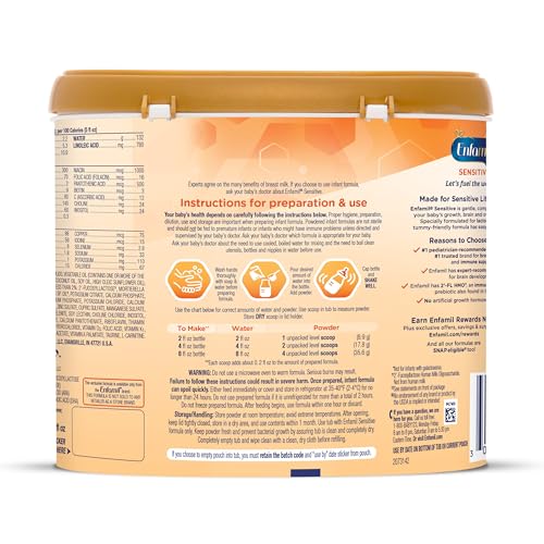 Enfamil Sensitive Baby Formula with DHA, Iron & Prebiotics to help support Brain & Immune Support. Lactose Sensitivity Infant Formula Inspired by Breast Milk, Non-GMO, Powder Refill Box, 117.6 Oz