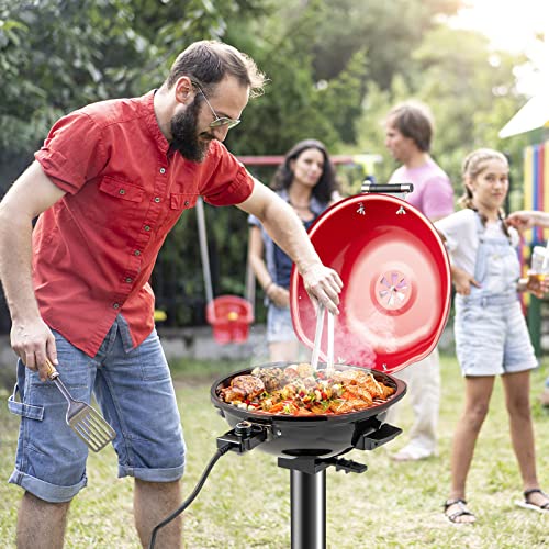 HAPPYGRILL 1600W Portable Electric Grill, Outdoor BBQ Grill for 15-Serving, Electric Barbecue Grill for Indoor & Outdoor, Portable Stand BBQ Grill for Patio Balcony Kitchen Garden