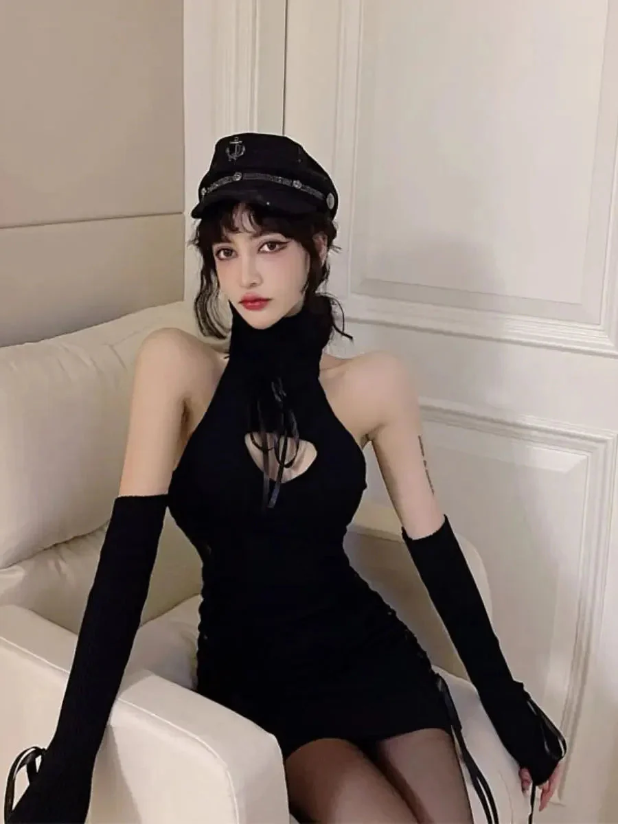 'Praise' Turtleneck Ribbon Knitted Dress