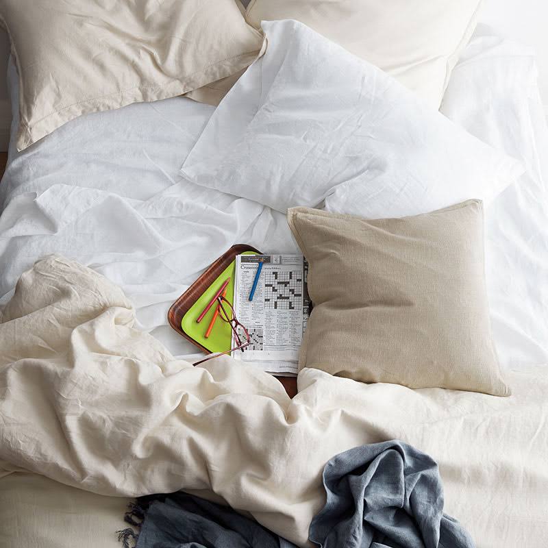 The Company Store Solid Washed Mustard Linen Full Flat Sheet, Yellow