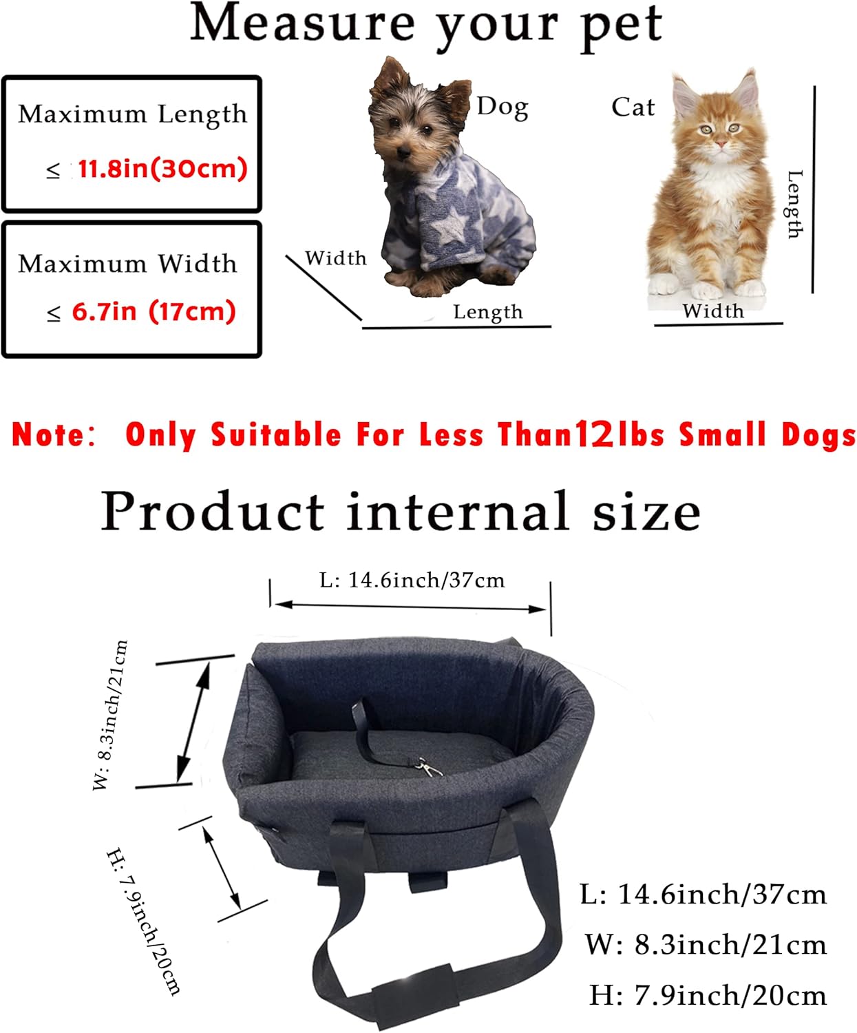 Ximei Dog Booster Car Seat ON Car Armrest Center Console Dog Pet Booster Car Seat Dog Cat Travel Seat Puppy Console for SUV Secure Safety Seat Perfect for Small Dogs Cats (Black and White)