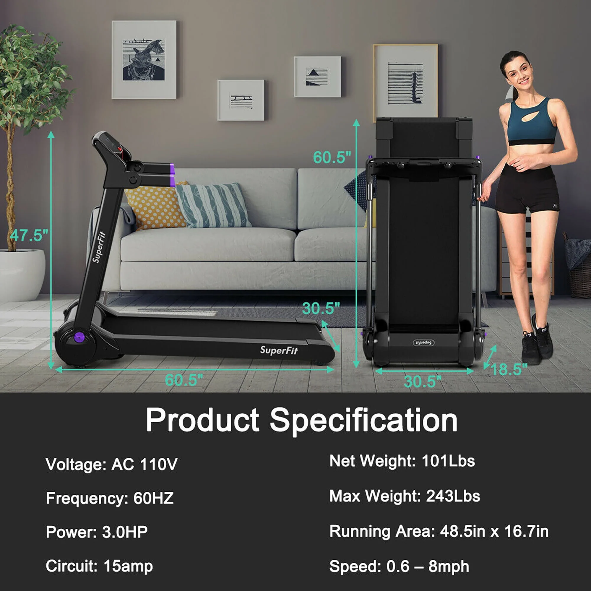 SuperFit 3HP Folding Electric Treadmill Running Machine w/ Speaker Red