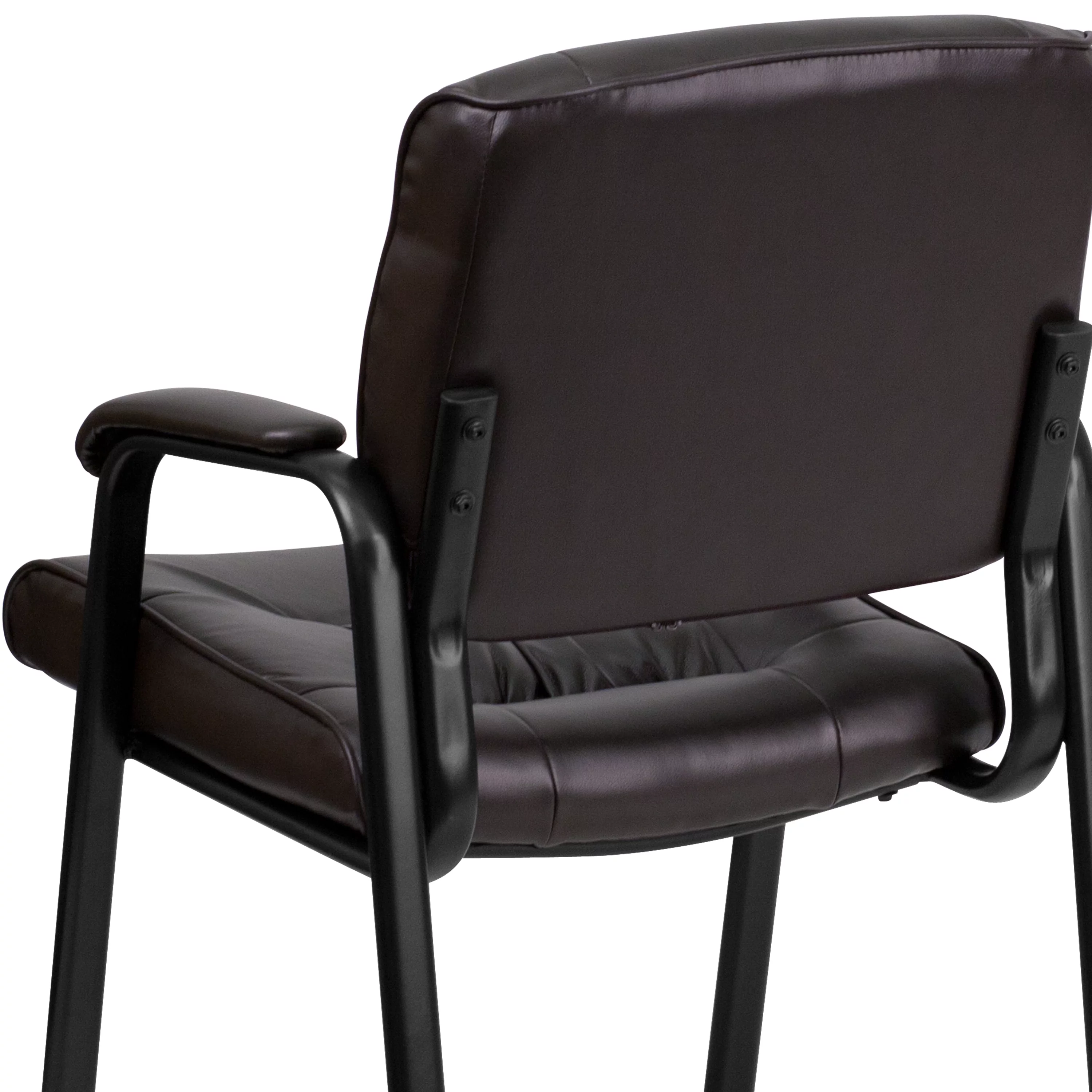 BizChair Brown LeatherSoft Executive Side Reception Chair with Black Metal Frame