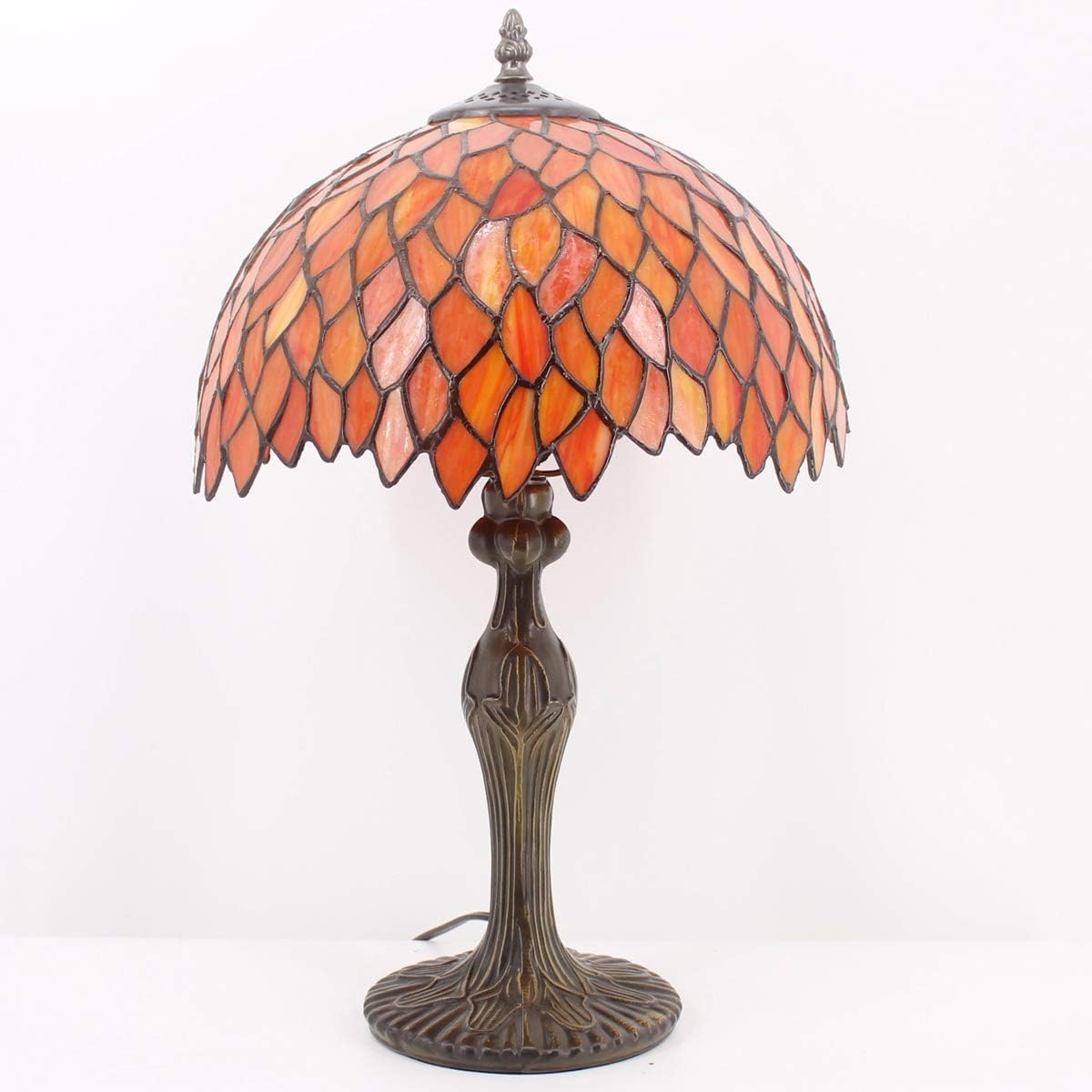 WERFACTORY Tiffany Lamp Stained Glass Table Lamp Red Wisteria Style Desk Bedside Reading Light 12X12X18 Inches Deco Bedroom Living Room Home Office S523R Series (A)