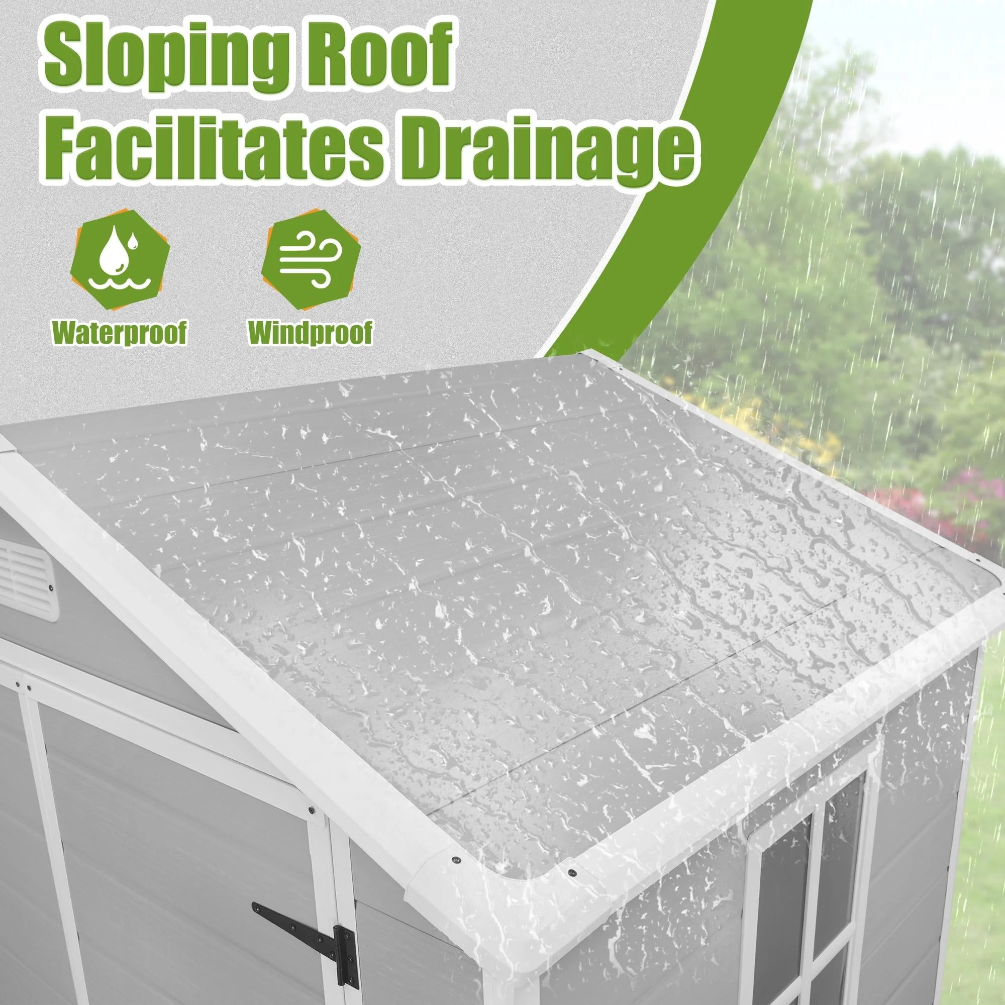 6' x 4.4' Plastic Outdoor Shed, All-Weather Resin Large Backyard Storage Sheds with Reinforced Floor, Lockable Door Garage Patio Garden Storage Shed