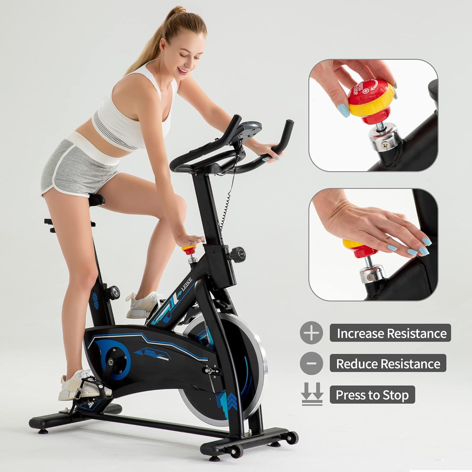 Leikefitness Exercise Bike,Indoor Cycling Bike, Stationary Bike Magnetic Resistance Quiet and Smooth for Home Cardio Workout with Digital Monitor P80400(Black)