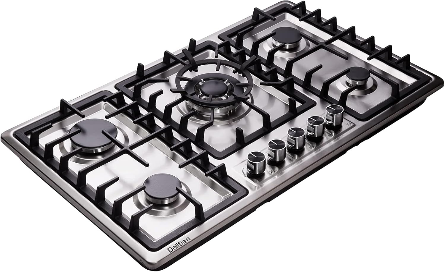 34 Inch Gas Cooktop DT5809 Stainless Steel 5 Burners Gas Cooktop LPG/NG Convertible Gas Stovetop Thermocouple Protection Gas Cooktop