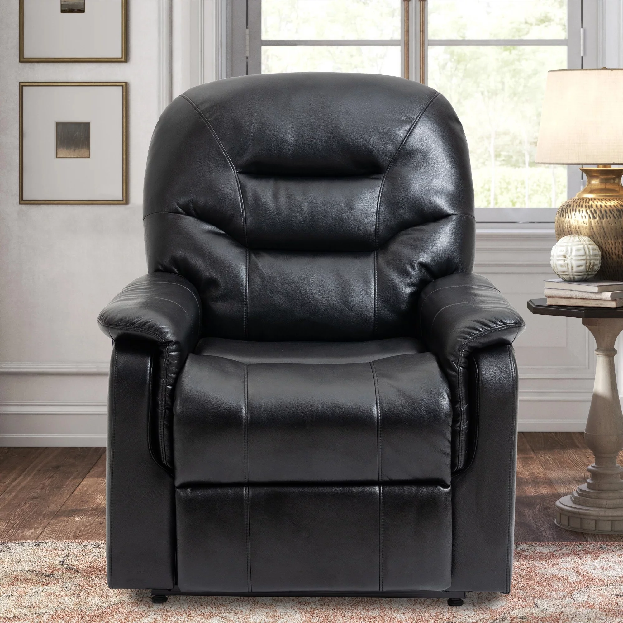 Clihome  Faux Leather Power Lift Recliner Chair with Message Black