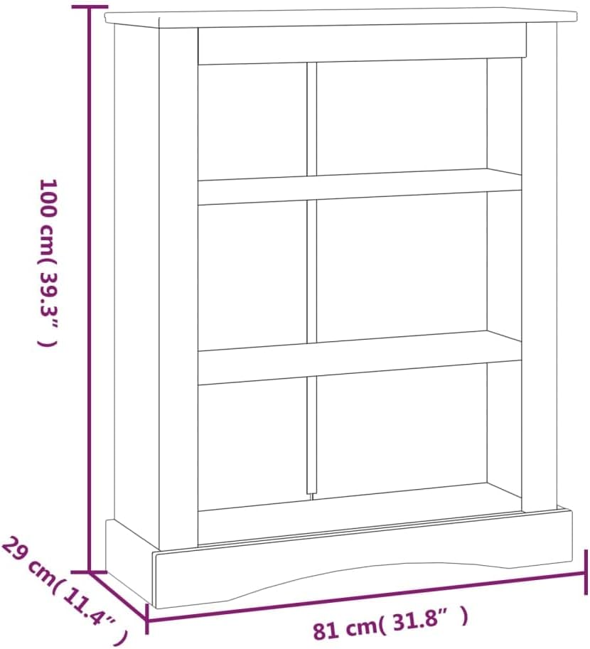 3-Tier Bookcase Office Furniture Bookshelf for Bedroom Bookshelve Office Bookcase Mexican Pine Corona 31.9"x11.4"x39.4"