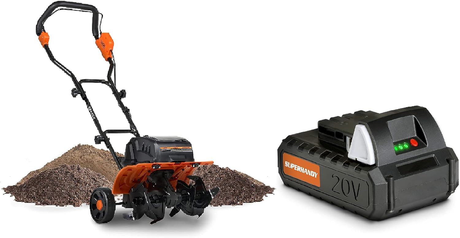 SuperHandy Tiller Cultivator Rototiller Electric Portable 40V 14" Inch Tilling Width 4 Premium Steel Adjustable for Garden & Lawn, Digging, Weed Removal & Soil Cultivation with Extra Battery