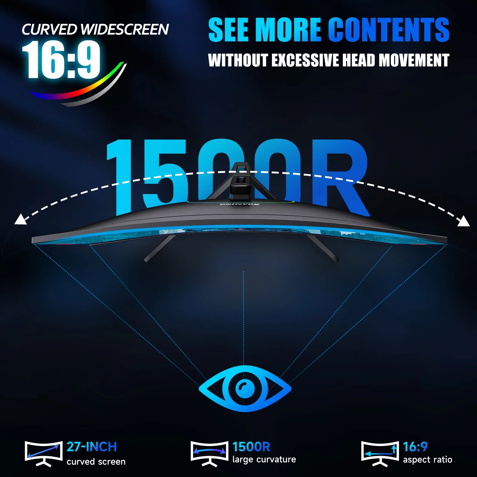 Norcent 27-inch FHD VA Gaming Curved Monitor with Rainbow Lights, 240Hz Refresh Rate, Eye Care 1080P Display, FreeSync G-Sync Compatible, 1ms DisplayPort, HDMI, DP and Speakers