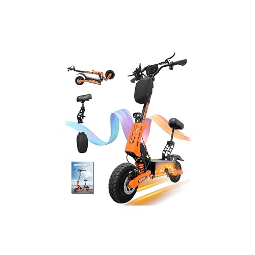 DOF 60V 27AH Electric Scooter for Adults, 5600W Dual Motor Commuter with 50MPH Speed & 40 Miles Range, Dual Brake System, Shock Absorption, 11" Vacuum Off-Road Tires, Folding E-Scooter Detachable Seat