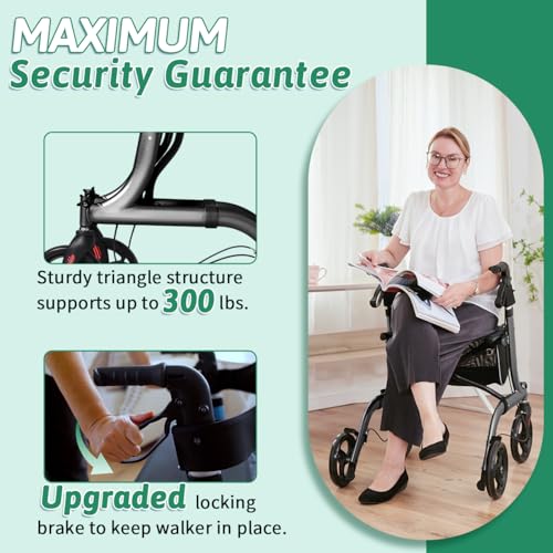 HSA/FSA Eligible Rollator Walker with Seat, Rolling Walkers for Seniors with Cup Holder, Foldable Lightweight Rolling Walker with Seat & Brakes, Folding Adult Walker with Seat & Wheel by OOSOFITT