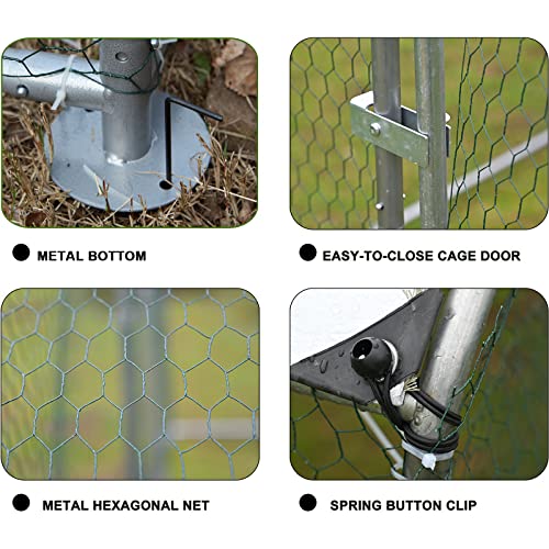 Extra Large Metal Chicken Coop Walk-in Poultry Cage Chicken Hen Run House Cage Rabbits Habitat Cage Spire Shaped Coop with Waterproof & Anti-Ultraviolet Cover for Outdoor Backyard Farm Use