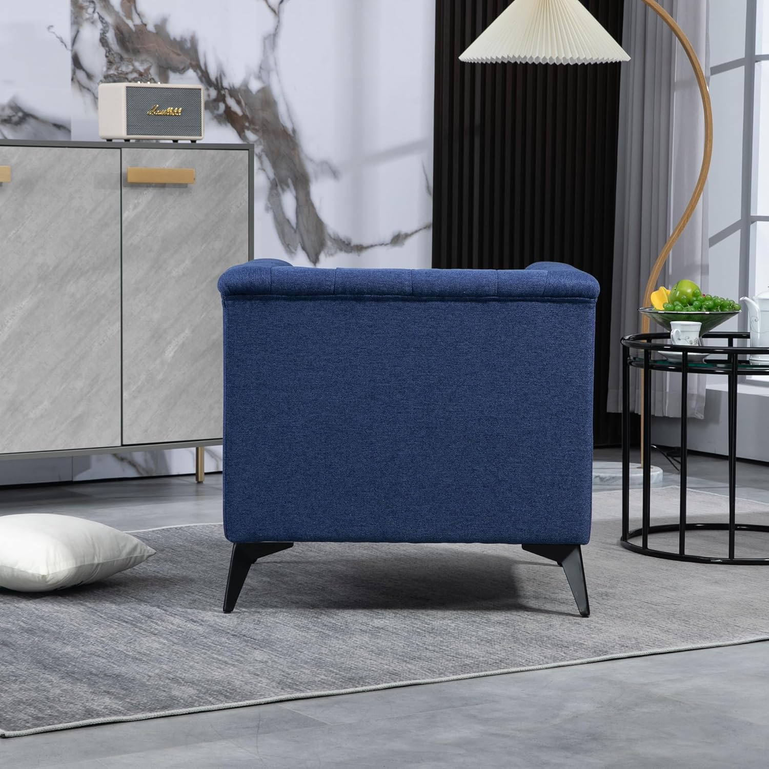 Accent Chair Living Room Chairs Single Sofa Chair,Arm Chairs with Linen Fabric, Mid Century Accent Arm Chairs Comfy Reading Lounge Club Armchair for Bedroom Office Study (Blue)