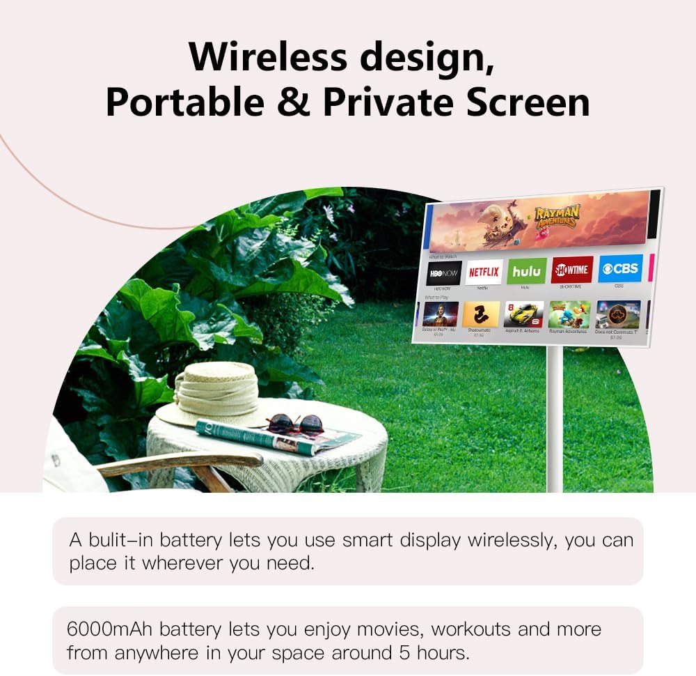 21.5 inch Portable tv 1080P Built-in Battery Portable Touch Screen Monitor 60Hz Refresh Rotatable Portable Monitor,White（6+128GB）