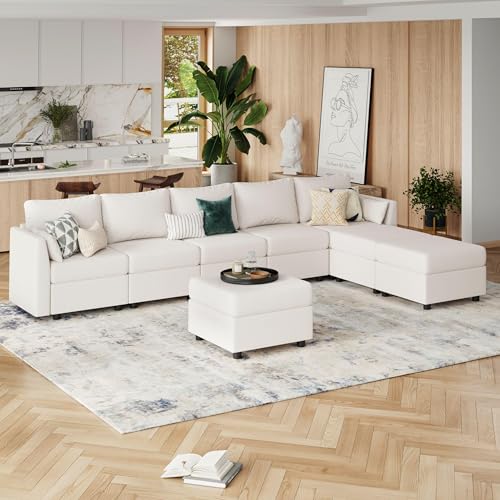 Modular Sectional Sofa, 8 Seat Sectional Couches for Living Room, U Shaped Sectional Sofa with Storage, Comfy modular Sectional Sleeper Sofa with Chaise, Convertible Modular Couches(Light Grey)