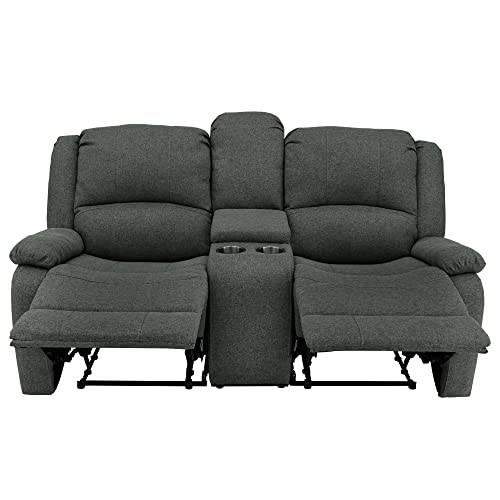 RecPro Charles 94" Double Recliner RV Sofa with Convertible Console | Zero Wall Reclining Sofa for Camper | Wall Hugger Couch | Fifth Wheel Theater Seating | Replacement RV Furniture | Fossil Cloth