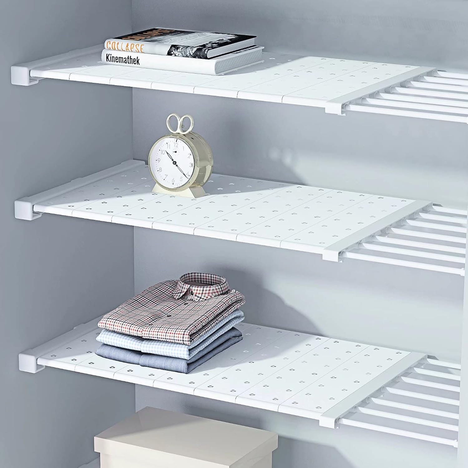 HDAIUCOV Tension Shelf, Expandable Shelf, Adjustable Shelves for Closet/Camper 75-130CM(42CM Width) 1pcs