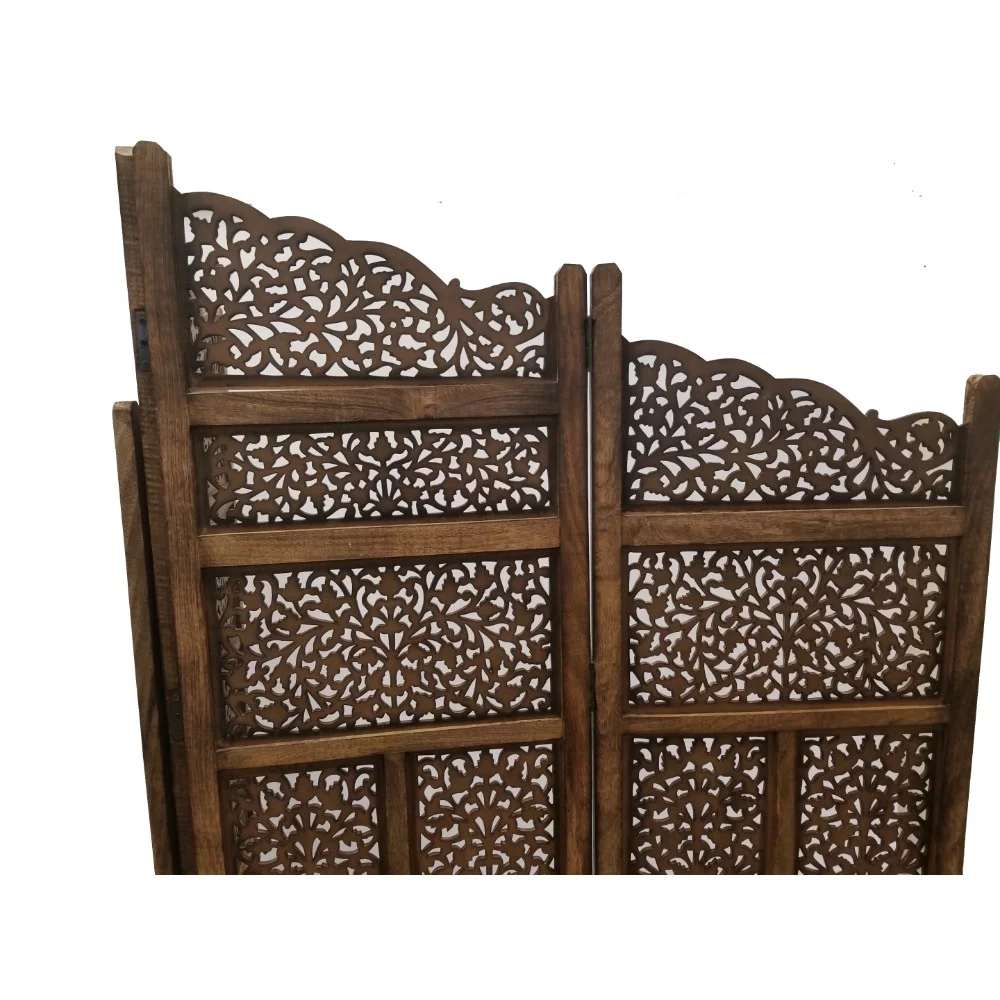 Wood Room Divider 4 Panel Carved Screen