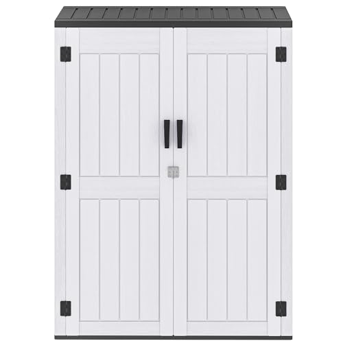 DWVO Outdoor Weather-Resistant Horizontal Storage Shed, 35 Cu Ft Capacity, Lockable and Waterproof, Suitable for Storing Garden Tools, Light Gray